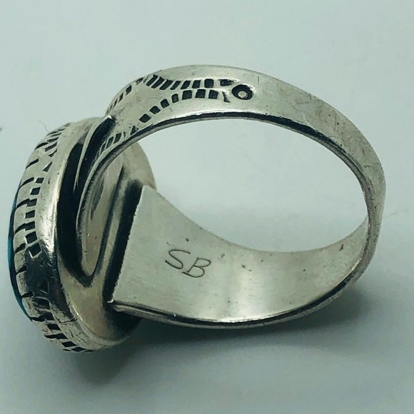 Vtg Sterling Turquoise Navajo Hand Stamped Ring Fred Harvey Era Sz 10 - Picture 8 of 10